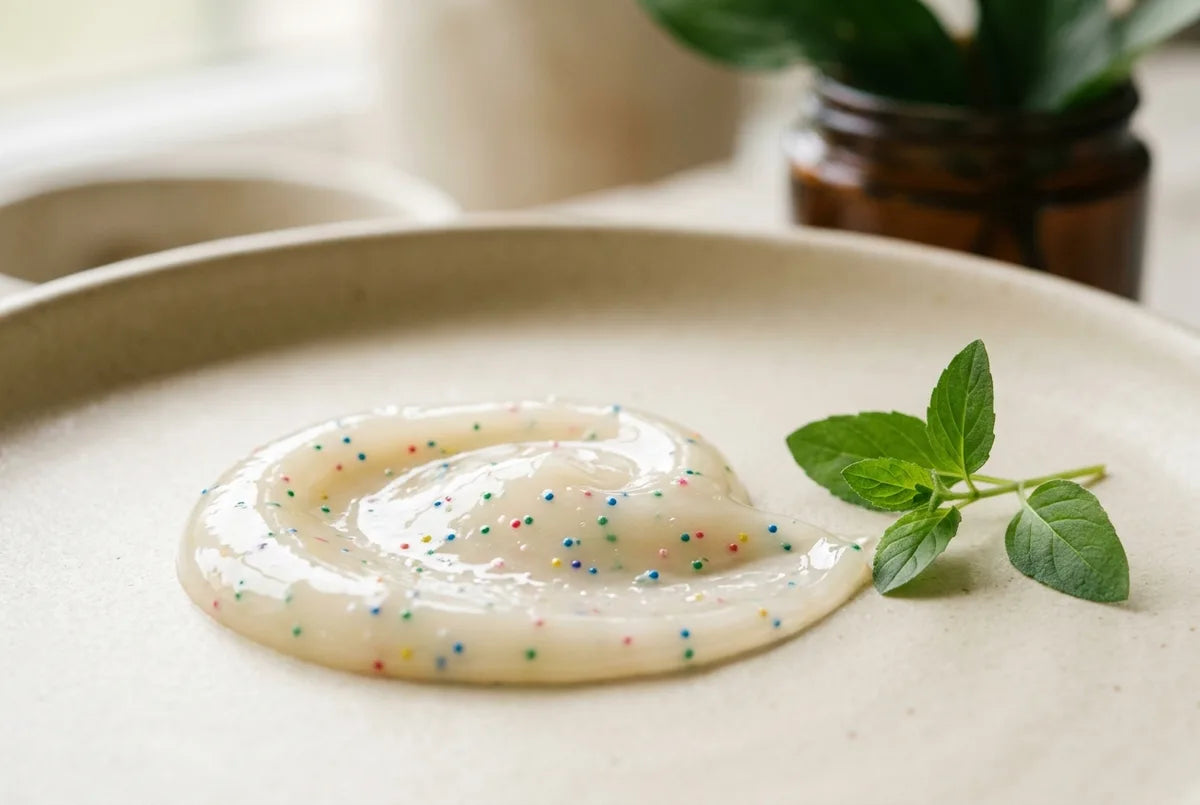 Gel cosmétique et microbilles plastiques